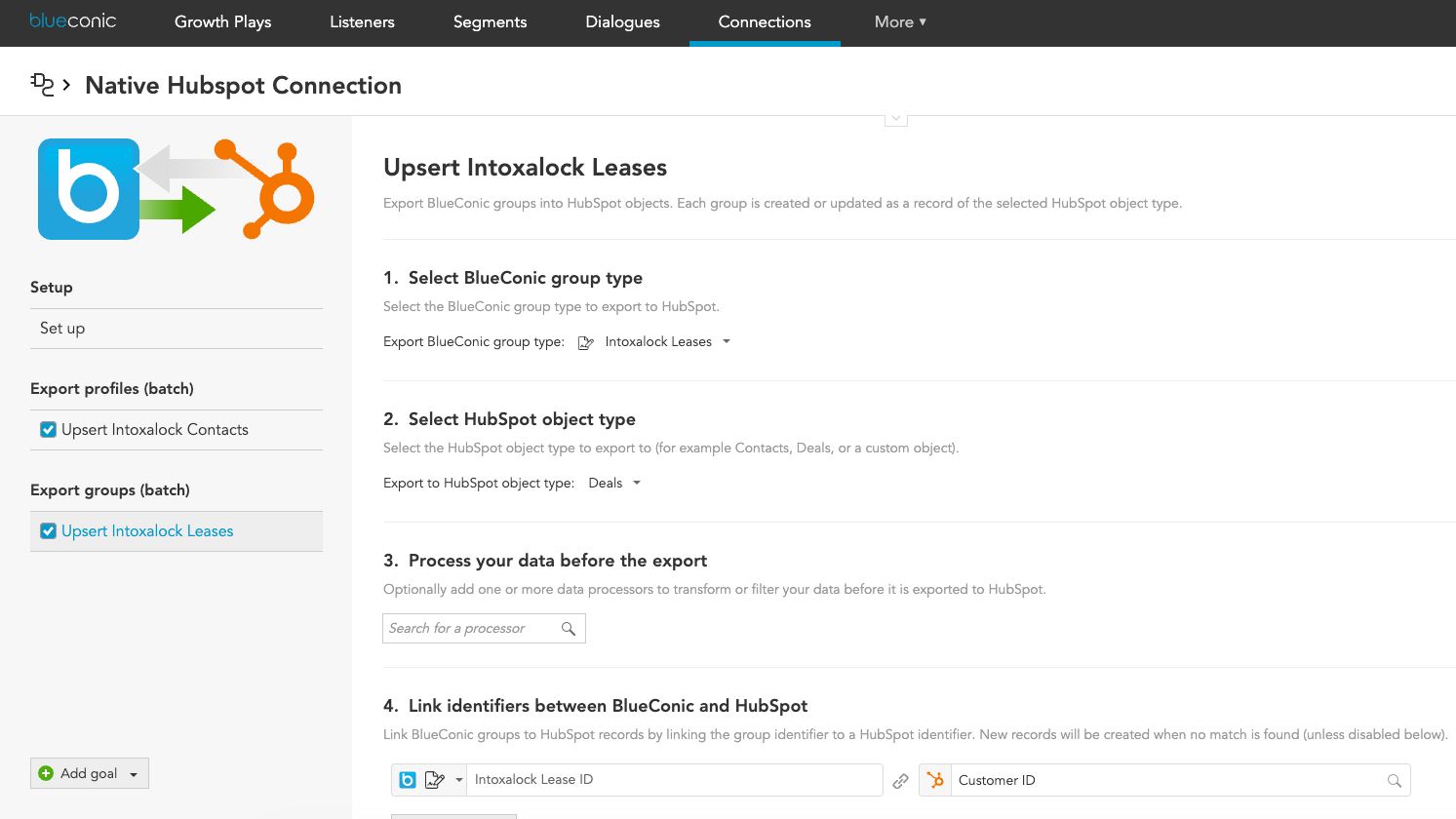 Export BlueConic groups to Hubspot deals